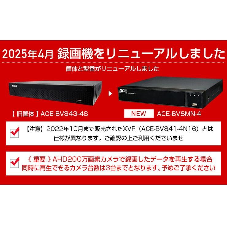 ACE SECURITY SYSTEM 防犯カメラ セット 家庭用 1~4台 屋内 屋外 AHD